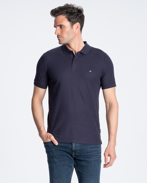 Pólo de homem classic azul de manga curta