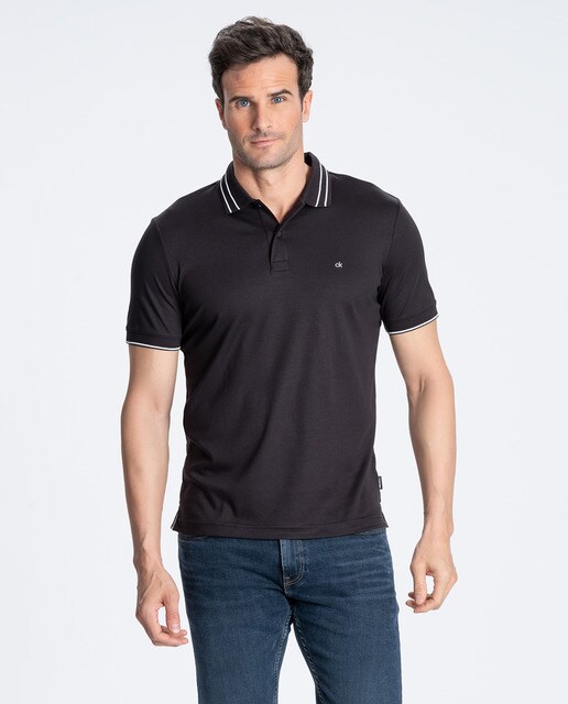 Pólo classic preto de homem com manga curta