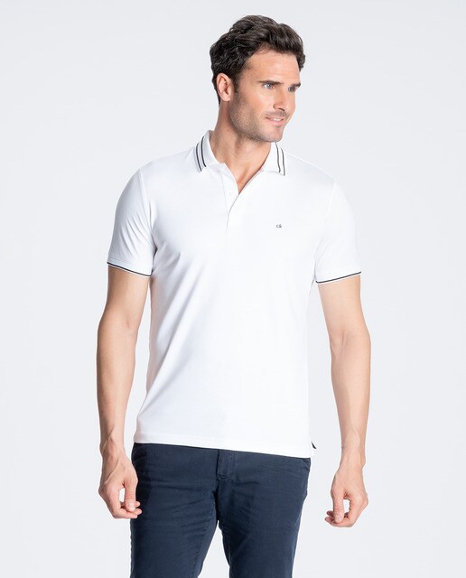 Pólo classic branco de homem com manga curta