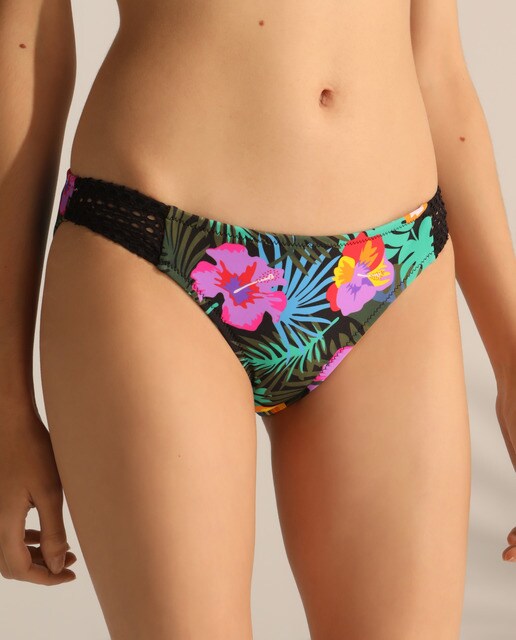 Cueca de biquíni clássica com estampado floral