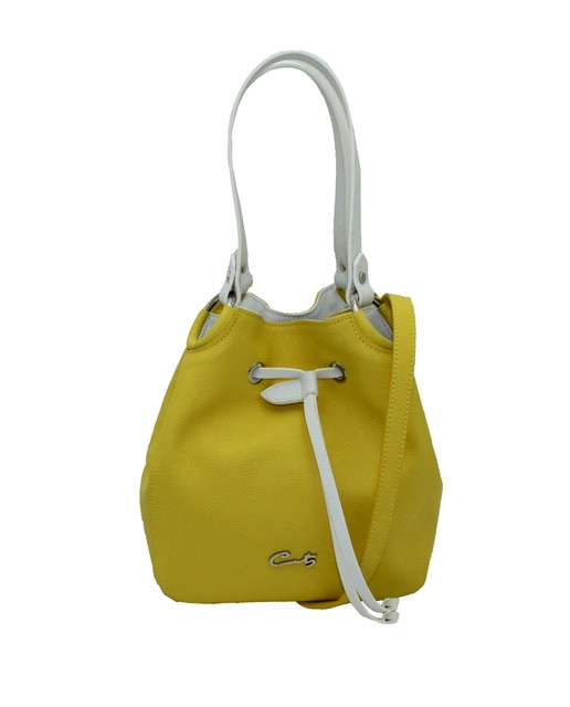 yellow leather bucket bag