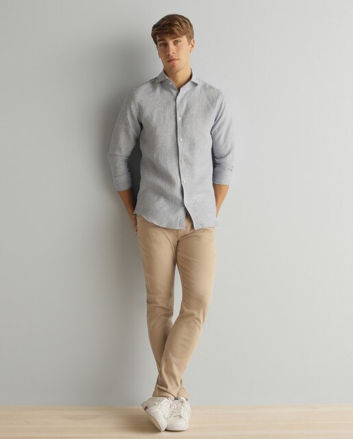 skinny fit linen trousers