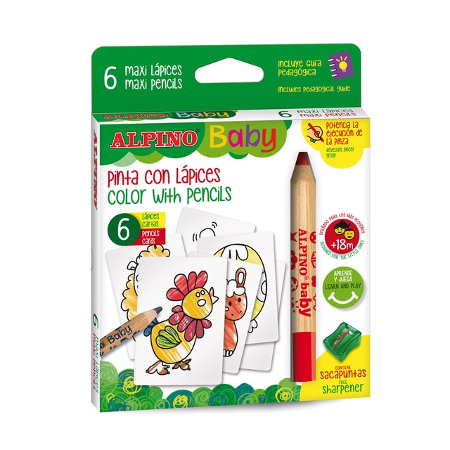 Set de 6 Lápices de colores y 6 Cartas para Colorear Alpino Baby.
