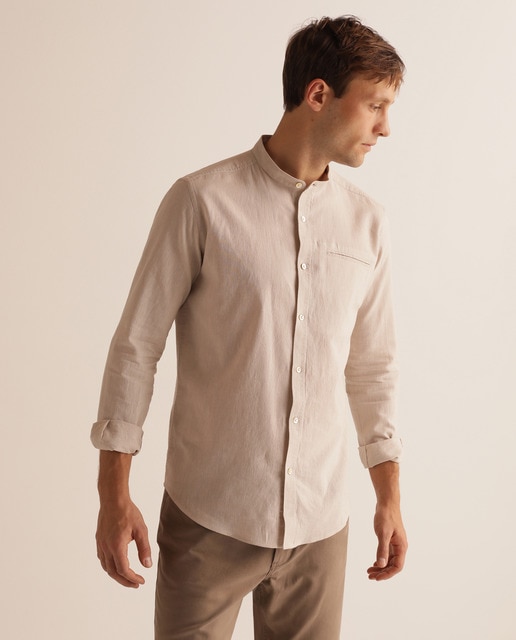 Camisa de hombre de lino algodón cuello Mao lisa · Moda y Cuello Mao para Hombre | Tendencias moda masculina