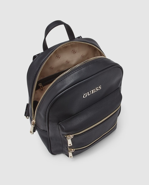 Mochila de mujer Guess en negro con aplique metálico de la marca