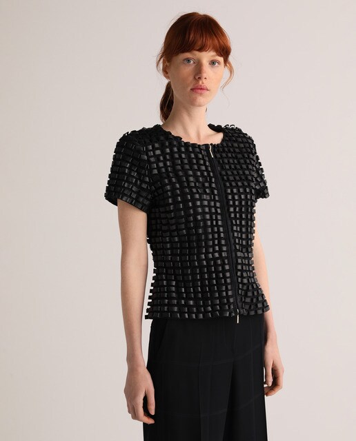 women's short sleeve leather jacket