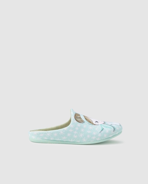 Zapatillas de casa de niña Kids Collection verdes  con adorno de serigrafia de niña