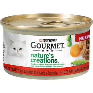 GOURMET Nature's Creations Feuchtfutter für Katzen mit Ochse, Erbsen und Möhren Dose 85 g