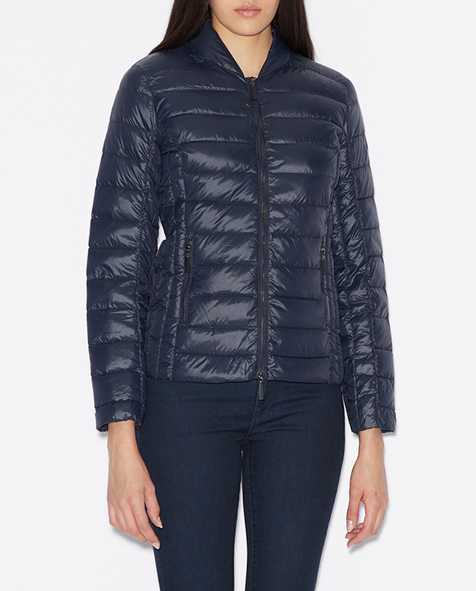 Women's short navy blue quilted coat, Blues.