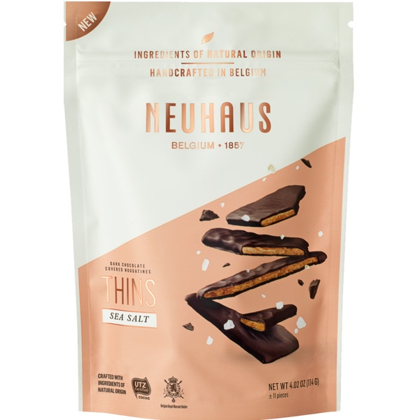 Chocolate Preto Nougatine Thins com Sal Marinho embalagem 114 g