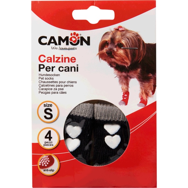 Meias para Cão "Corações" Pretas Tamanho S embalagem 4 unidades