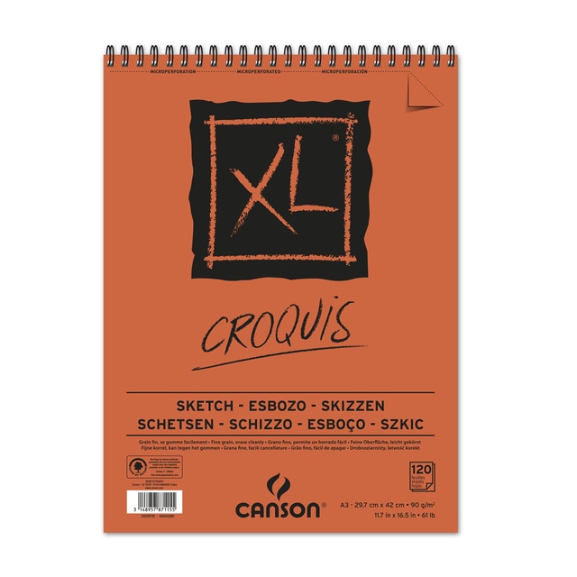Álbum Espiral Microperforado A3 120 Hojas Grano Fino 90g XL Croquis Canson Blanco.