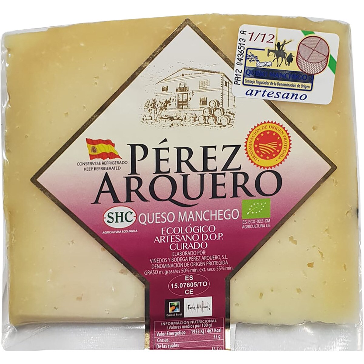 Comprar Queso Ecológico Artesano Curado DOP Queso Manchego Cuña 250 G ...