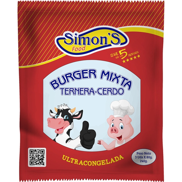 SIMON'S hamburguesas mixtas carne de ternera y cerdo 3 unidades envase 240 g