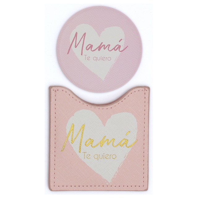 Espejo de Bolsillo Mamá Te Quiero Draeger Rosa Beig.