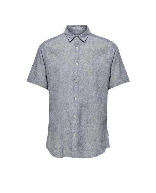 Camisa De Lino De Manga Corta Y Corte Entallado para Hombre