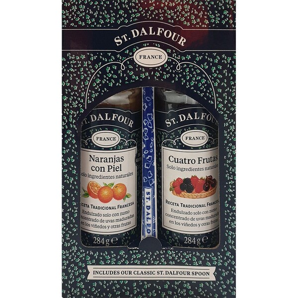 ST. DALFOUR mermeladas surtidas según existencias en pack de 2  284 g con regalo de una cucharilla de cerámica