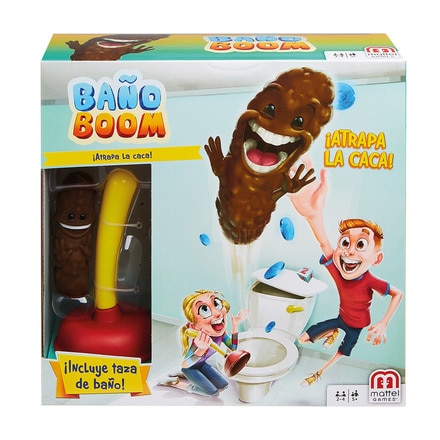 Mattel Games Baño Boom, ¡Atrapa la Caca!, juego de mesa infantil
