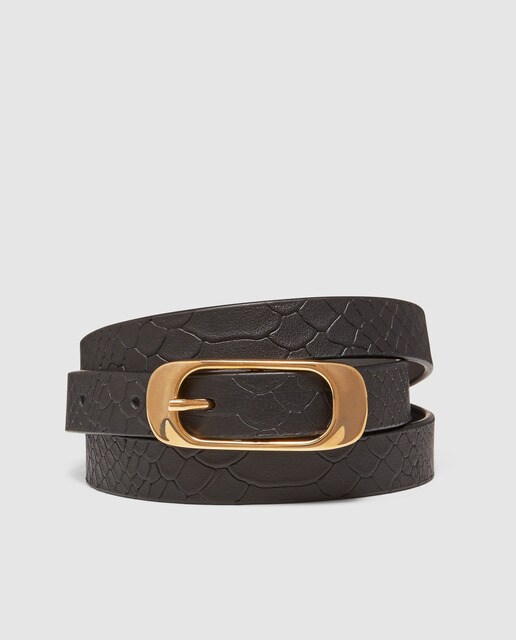 thin black faux snakeskin leather belt 