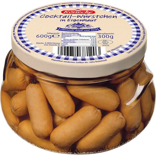 KONECKE salchichas cóctel 44 piezas frasco 300 g neto escurrido