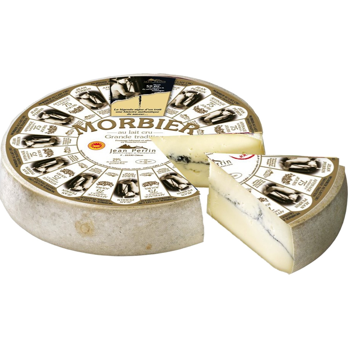 Morbier French pressed cheese made with raw cow's milk matured for 3 ...