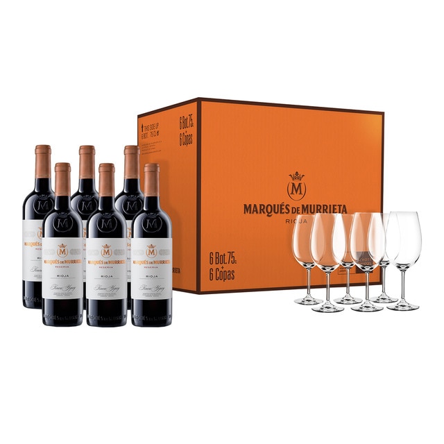 Estuche vinos tintos Marqués de Murrieta Reserva Rioja con 6 copas de regalo