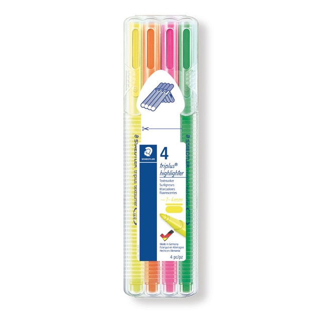 Estuche Exclusivo 4 Marcadores Fluorescentes Triangulares