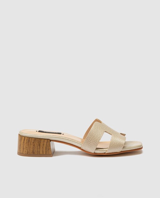 gold leather high heel sandals