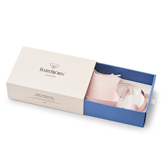 Vajilla 5 piezas BabyBjörn con babero, cubiertos, plato y vaso