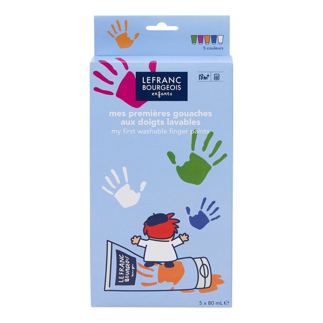 Set De 5 Tubos De Pintura Para Dedos Lavable 80 ML Colores Surtidos (Verde/Rojo/Naranja/Azul/Blanco) Lefranc Bourgeois