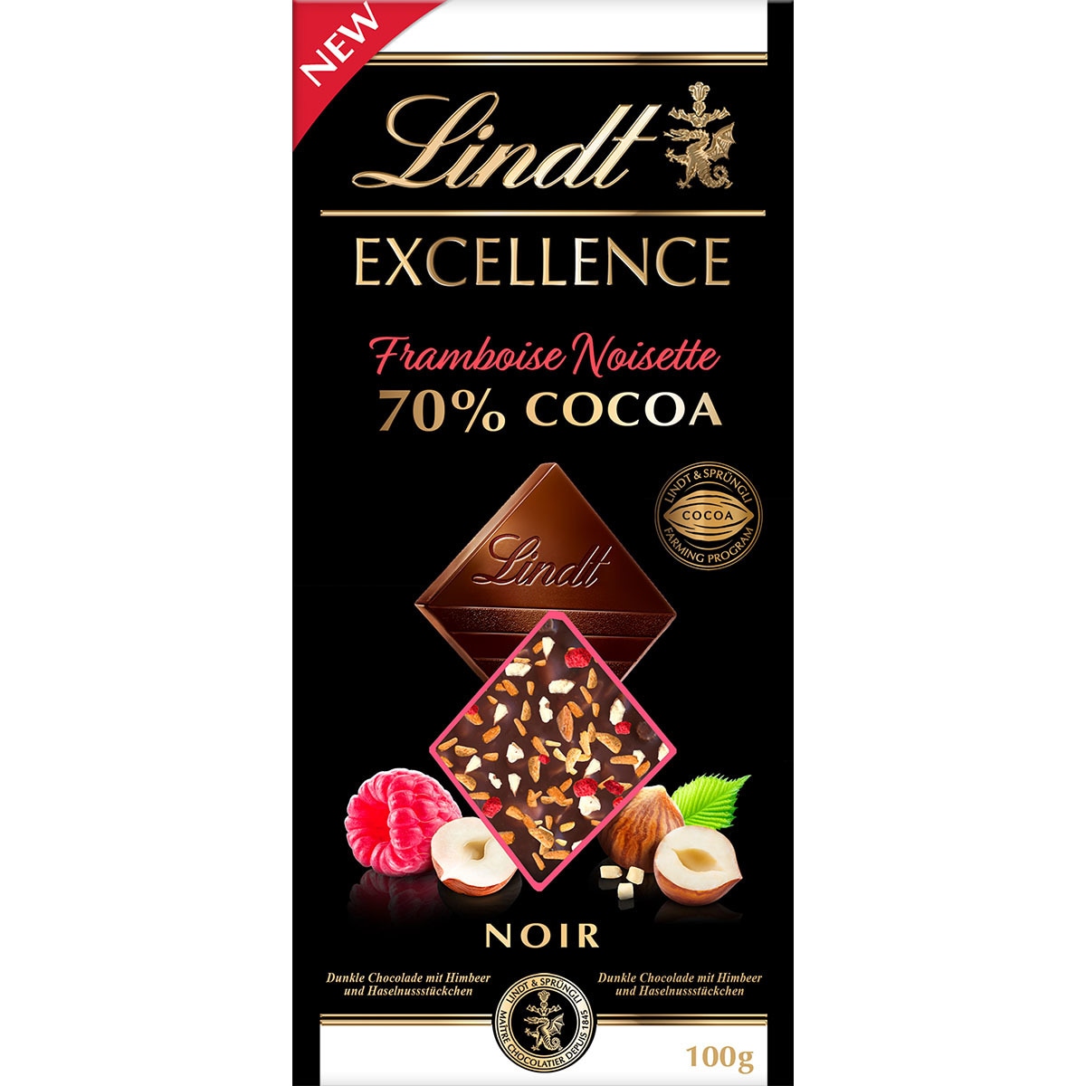 Buy Chocolate 70 cocoa with raspberry and hazelnuts tablet 100 g · LINDT EXCELLENCE
