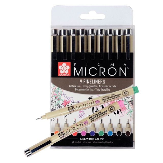 Estuche de 9 Rotuladores Pigma Micrón de 0,5 Mm de Grosor de Diferentes Colores de Sakura Multicolor.