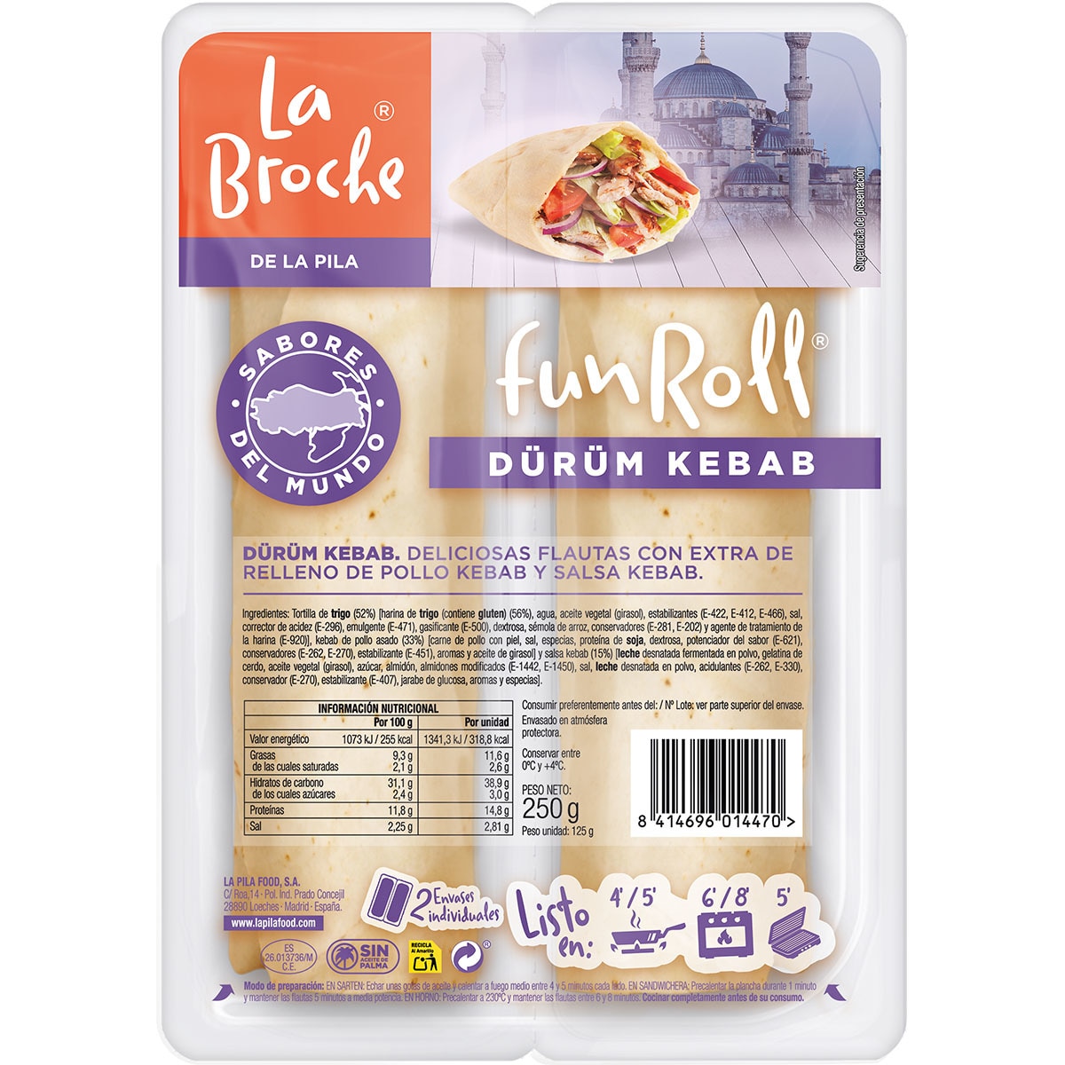 Fun Roll flautas con extra de relleno de pollo kebab, salsa de kebab