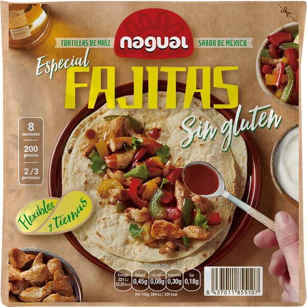 Fajitas tortillas de maíz sin gluten envase 8 unidades · NAGUAL