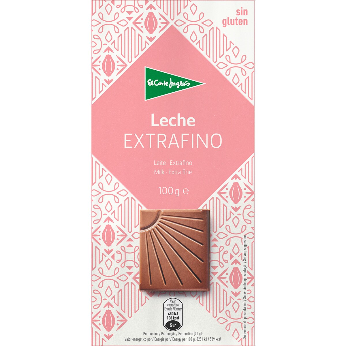 Extra Fine Milk Chocolate Gluten free Tablet 100 G EL CORTE INGLES 
