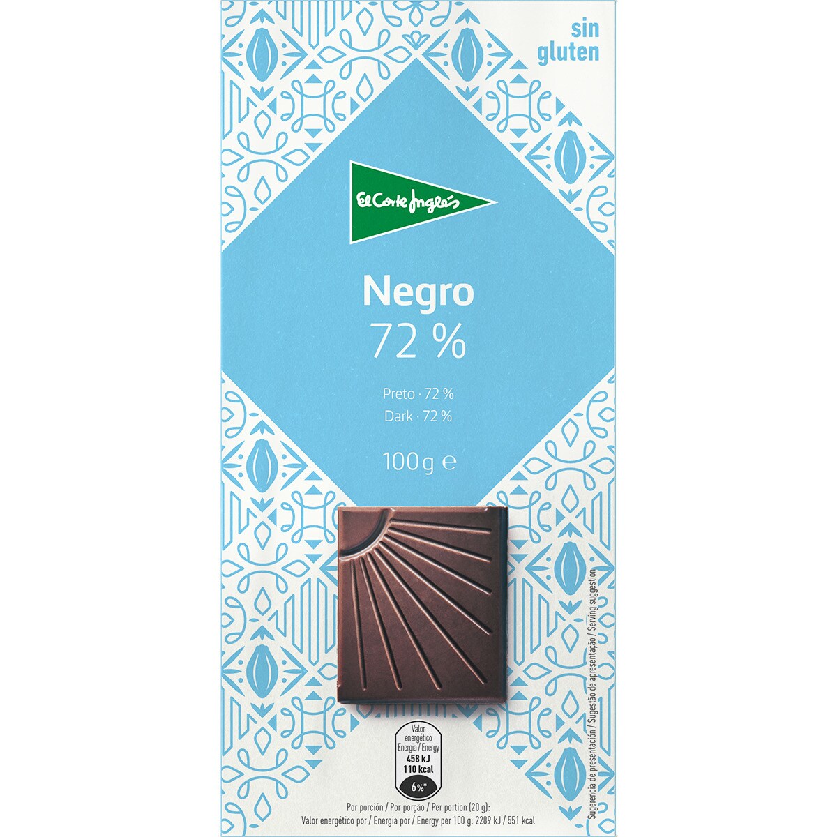 Chocolate negro 72 cacao sin gluten tableta 100 g · EL CORTE INGLES