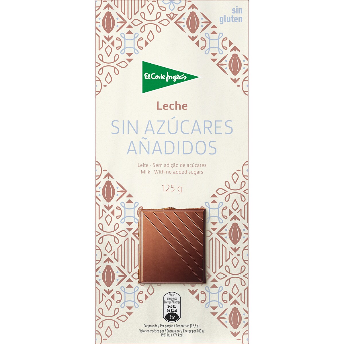 Chocolate con leche sin gluten y sin azúcares añadidos tableta 125 g · EL CORTE INGLES