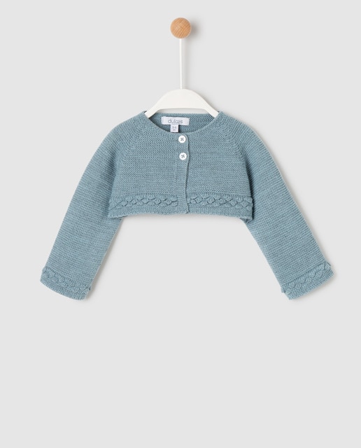 Chaqueta de bebé niña de tricot azul claro