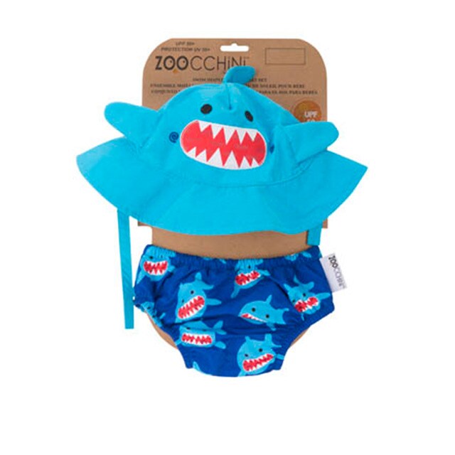 Ensemble maillot de bain couche + bonnet UPF 50 Zoocchini (12 à 24 M.) requin bleu