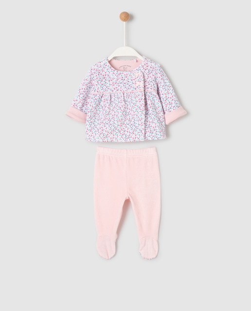 Pijama de bebé niña tundosado rosa flores