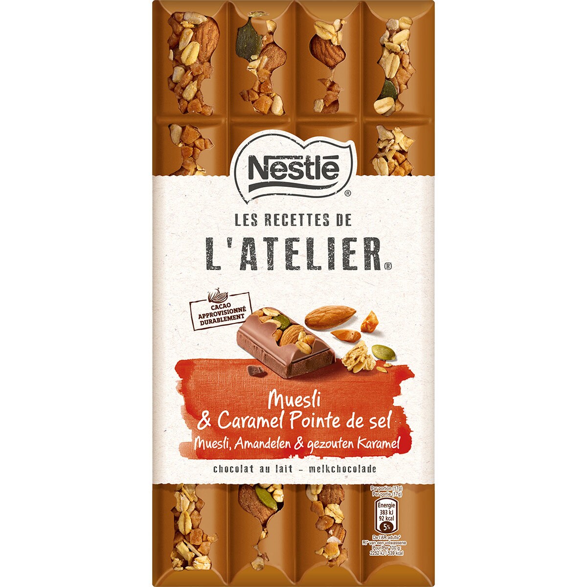 Comprar chocolate con leche, muesli y caramelo al punto de sal tableta