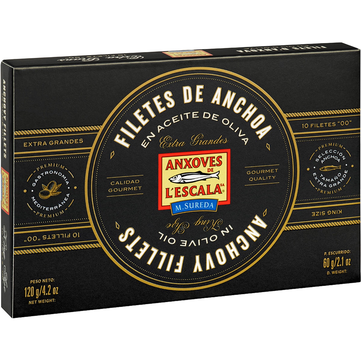 Extra large anchovy fillets in extra virgin olive oil 10 pieces tin 60 ...