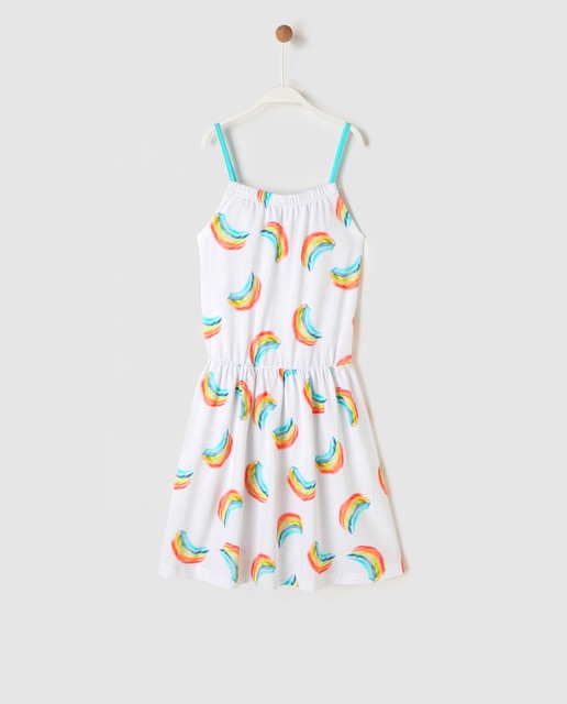 white and rainbow dress