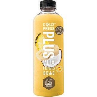 COLDPRESS Plus batido smoothie de piña, coco y plátano exprimido con vitaminas B, C, D y E botella 750 ml