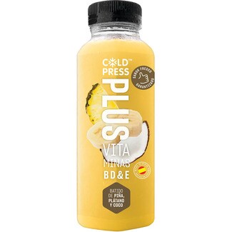 COLDPRESS Plus batido smoothie de piña, coco y plátano exprimido con vitaminas B, C, D y E botella 250 ml