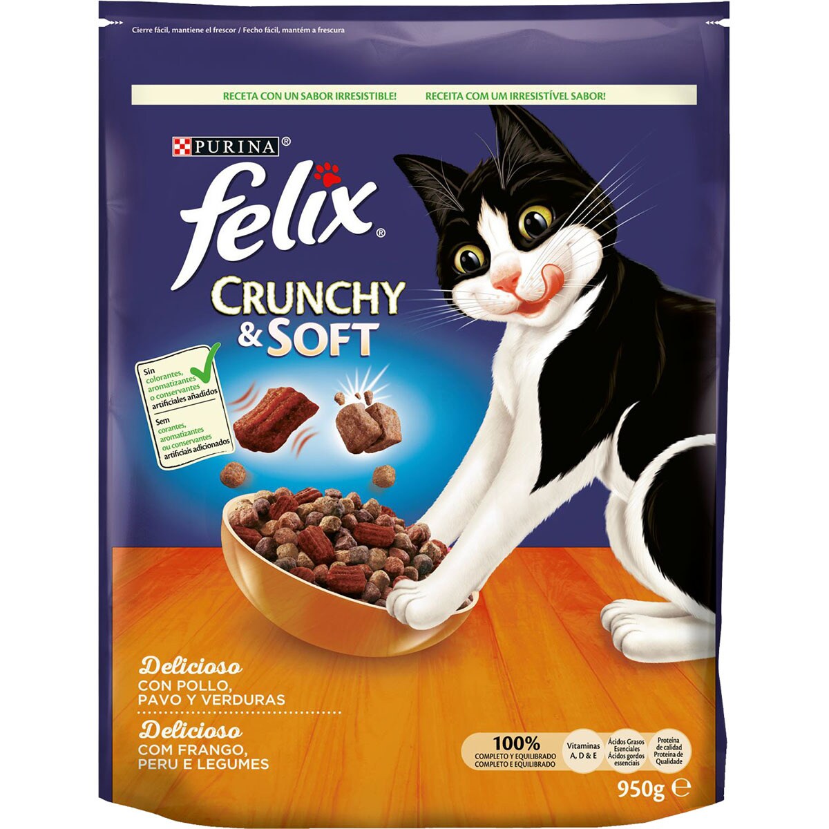 Crunchy & Soft cat food with turkey, chicken and vegetables container ...