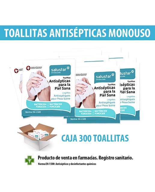 Caja 300 toallitas desinfectantes monouso bactericidas con registro sanitario