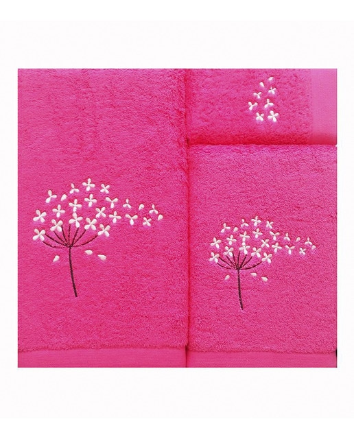 Juego toallas bordado 650 gramos fucsia