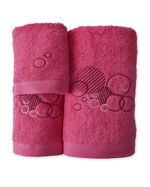 Juego toallas bordado 650 gramos fucsia