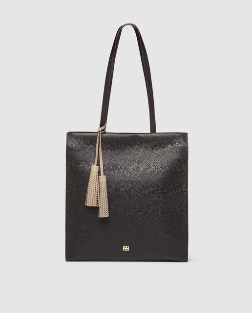 Gloria Ortiz Riley Large Black Leather Tote Bag With Tassels - Large Black Leather Tote Gloria Ortiz Riley Large Black Leather Tote Bag With Tassels - Large Black Leather Tote